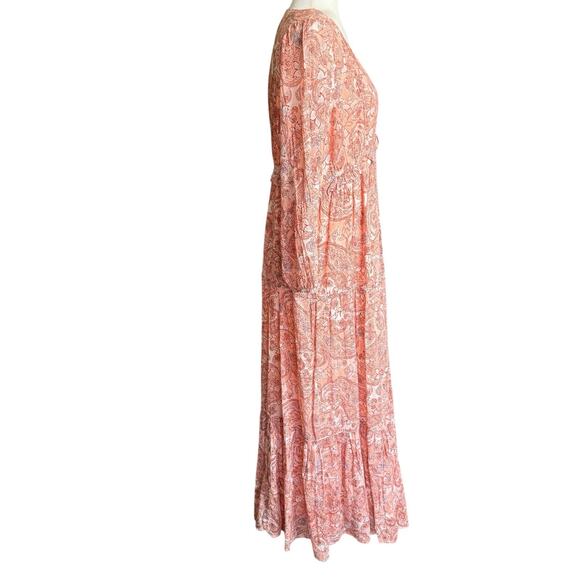 Rachel Zoe Maxi Dress Womens M Peach Paisley Floral Tiered Cottagecore Flowy - Picture 5 of 10